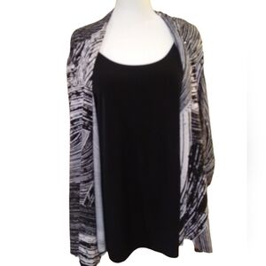 Liz McCoy 2.pc Large Black and White Cardigan w Attached Tank Top